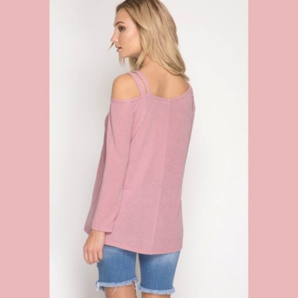 Double Strap Cold Shoulder Top Long Sleeve - Picture 8 of 11